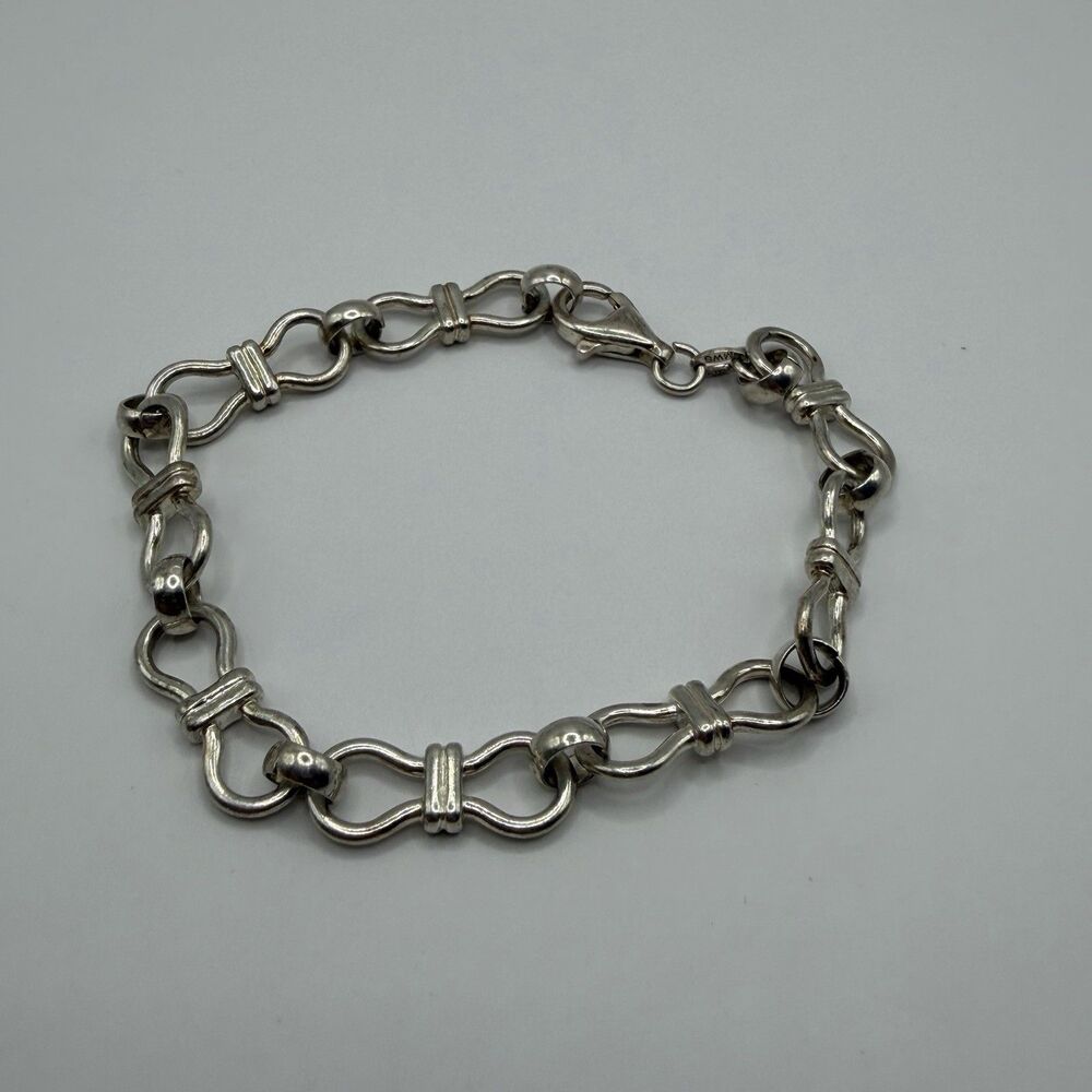 Vintage Sterling Silver Bow Link Bracelet 7" 12.3g Lobster Clasp